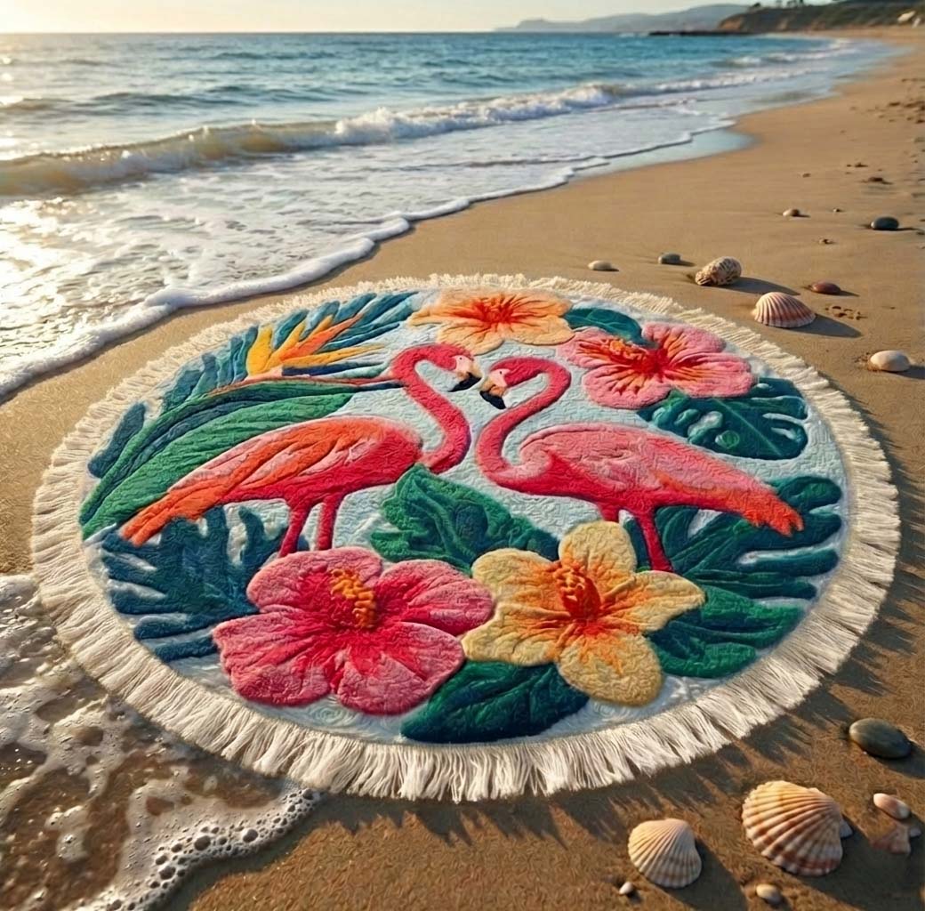 Rundes Strandtuch Pink Flamingo