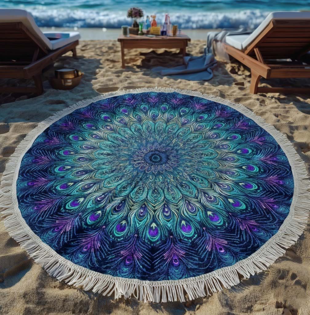 Runde Mandala Pfau Strandtuch