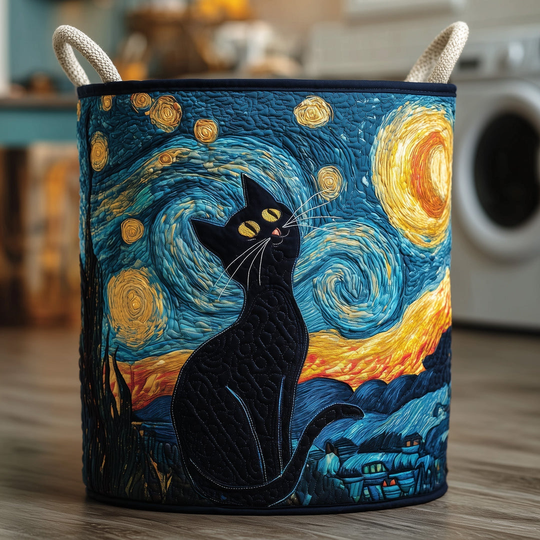 Gepolsterter Wäschekorb Katze Sternenhimmel