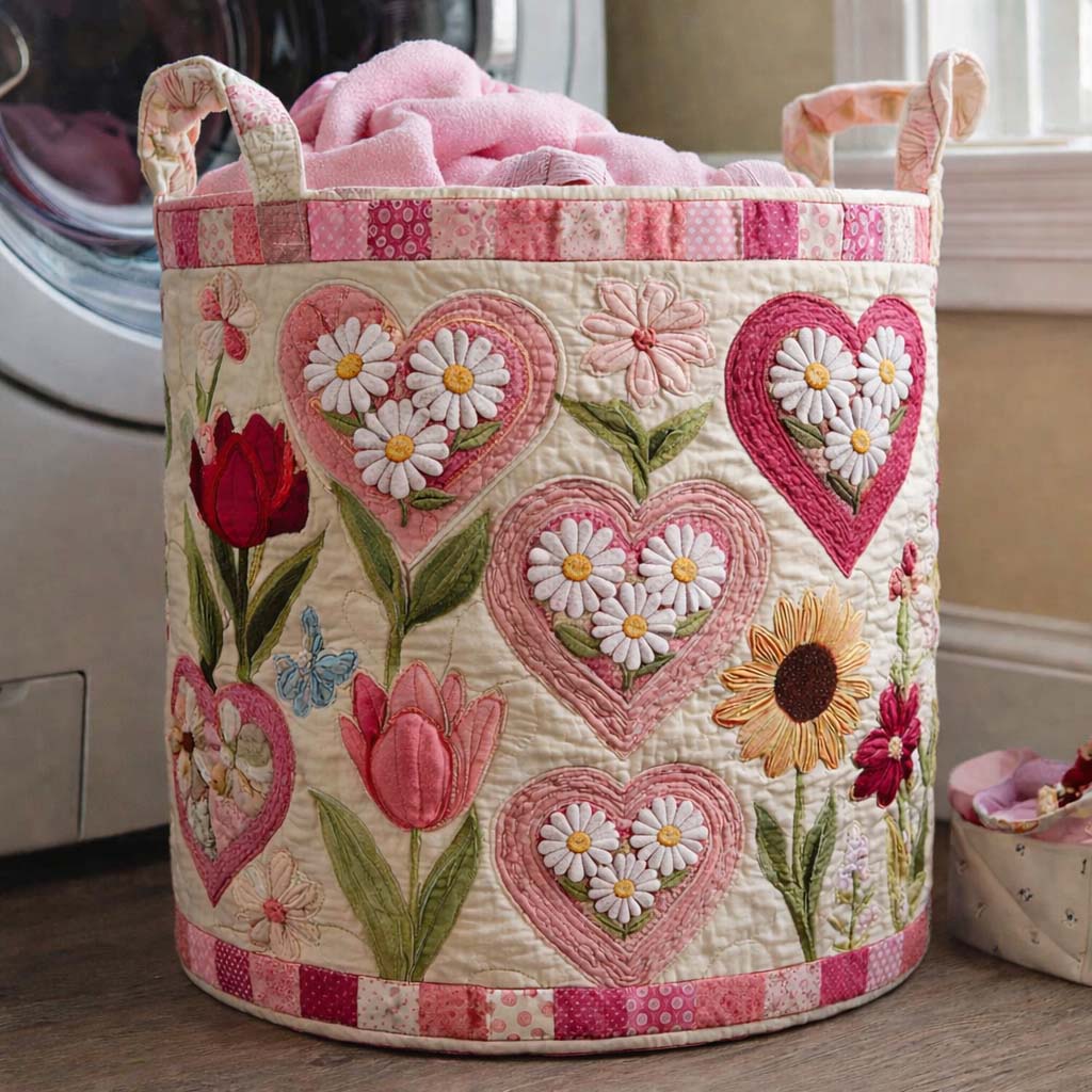Florales Liebe Quilted Wäschekorb