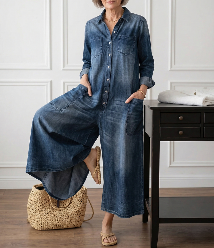 Lorelie | Vintage gewaschener, weicher Baumwoll-Denim-Overall mit Knopfverschluss