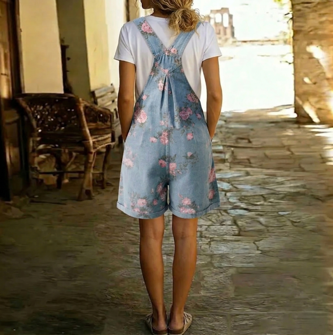 Lorenn | Vintage gewaschenes, weiches Baumwoll-Denim-Blumen-Jumpsuit