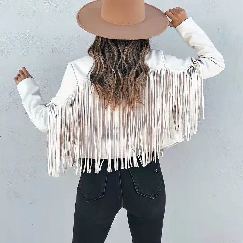 Helena | Wildleder-Fransen Cropped Jacke