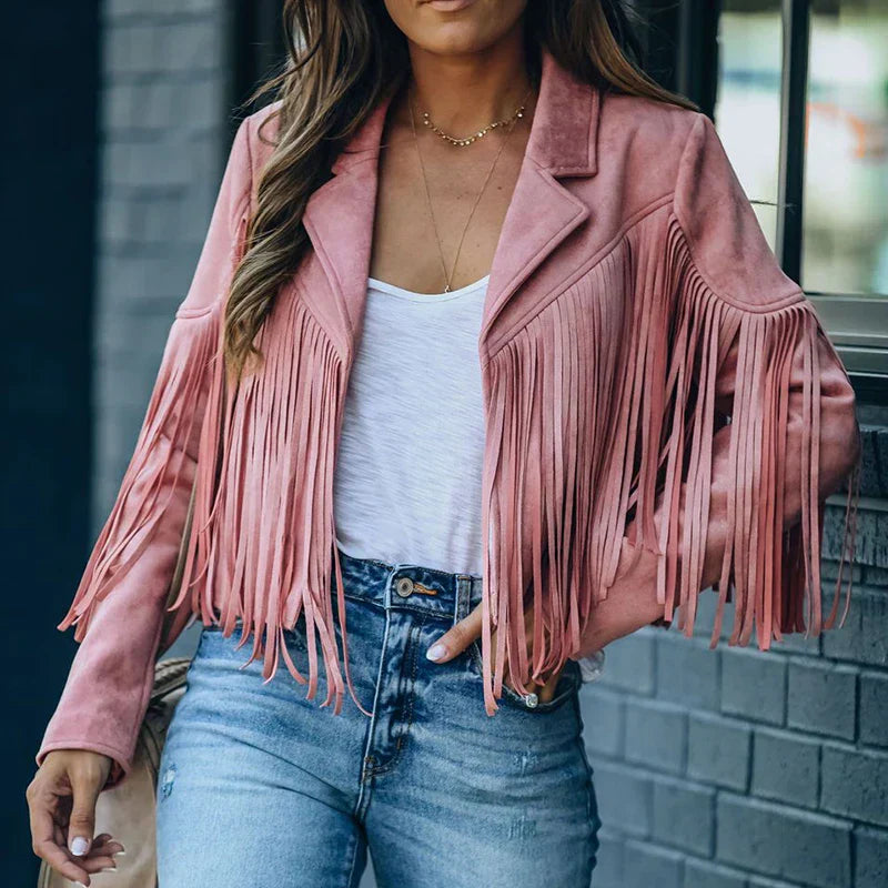 Helena | Wildleder-Fransen Cropped Jacke