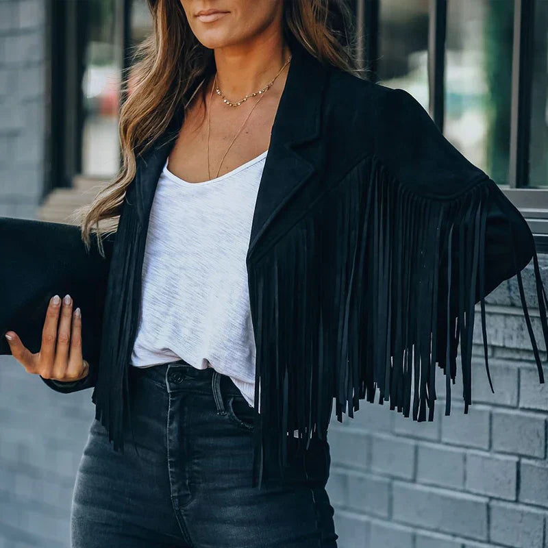 Helena | Wildleder-Fransen Cropped Jacke