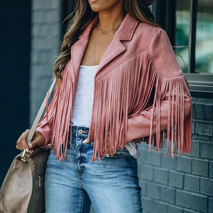 Helena | Wildleder-Fransen Cropped Jacke