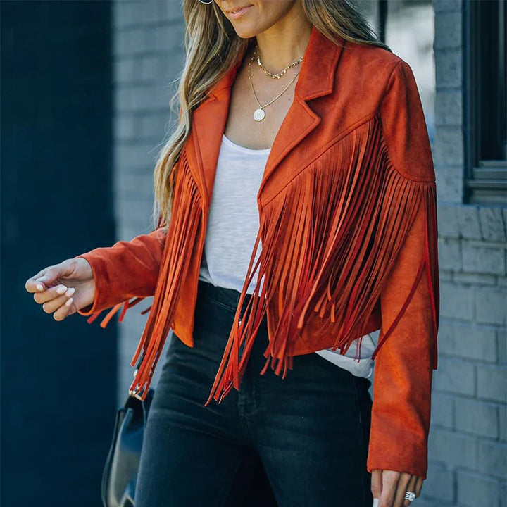 Helena | Wildleder-Fransen Cropped Jacke
