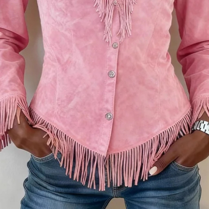 Solène │ Fransen Wildleder Bluse mit Knöpfen
