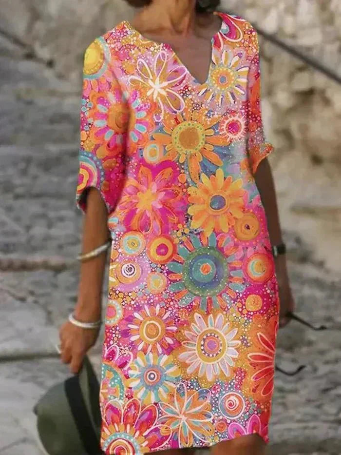 Nira | Lebhaftes Blumenkleid Midi