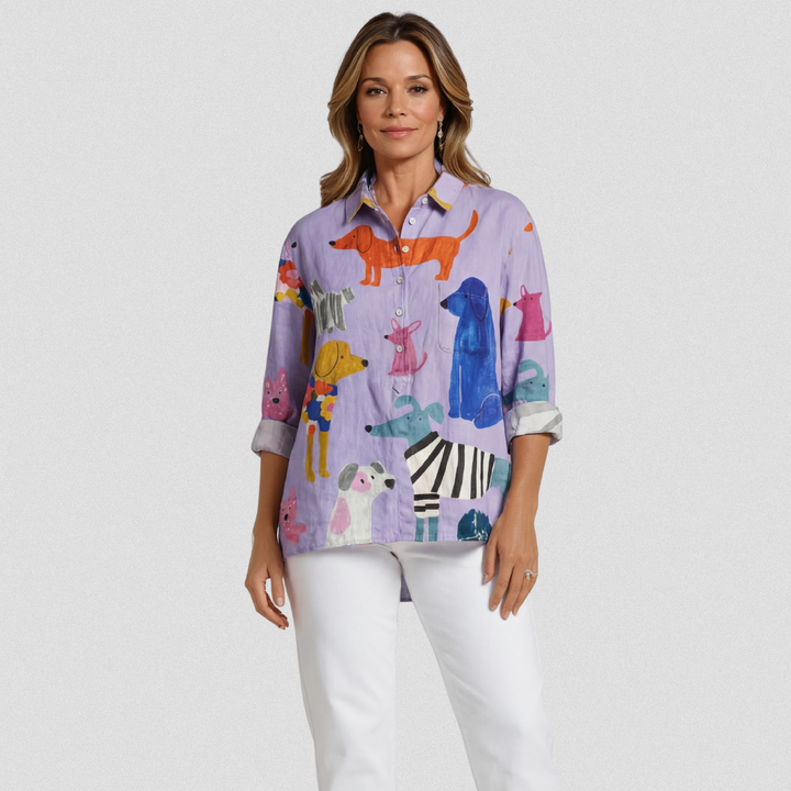 Coralie | Damen Hund Kunst Druck Freizeit Shirt
