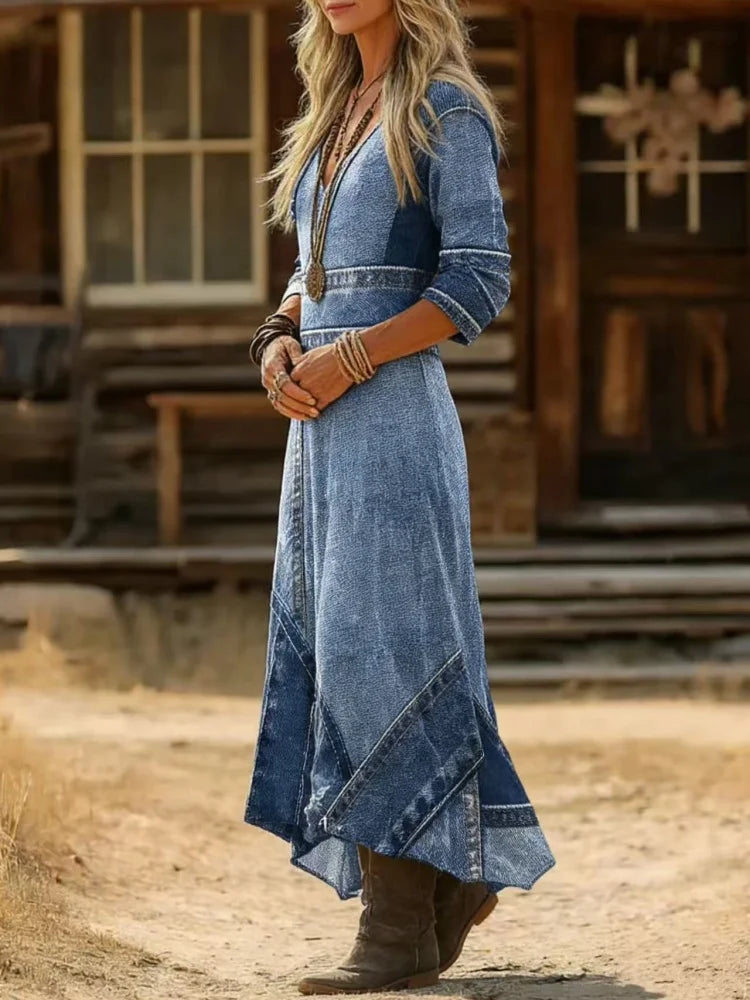 Savannah | Western Denim Patchwork Kleid
