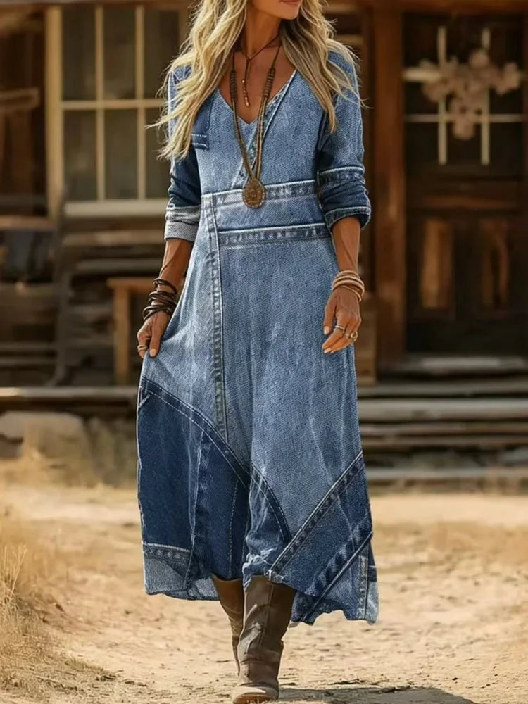 Savannah | Western Denim Patchwork Kleid