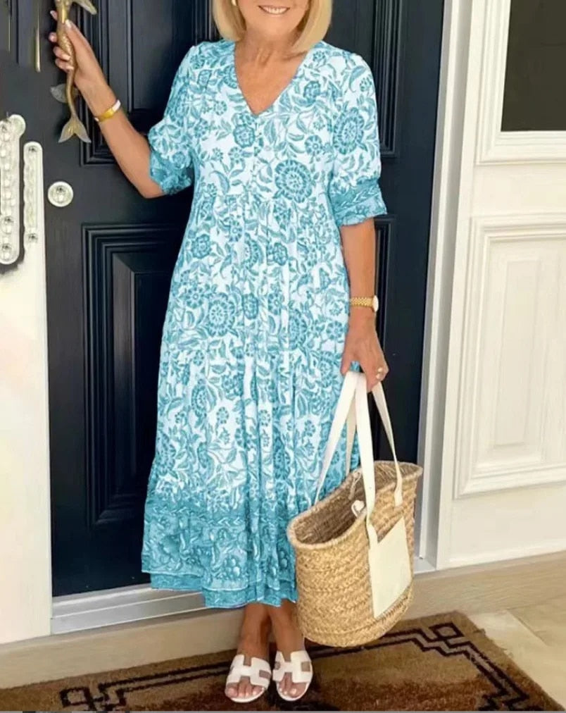 Cathy | Elegantes Blumenkleid mit V-Ausschnitt