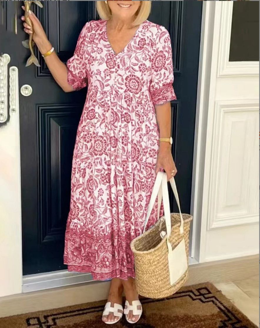 Cathy | Elegantes Blumenkleid mit V-Ausschnitt
