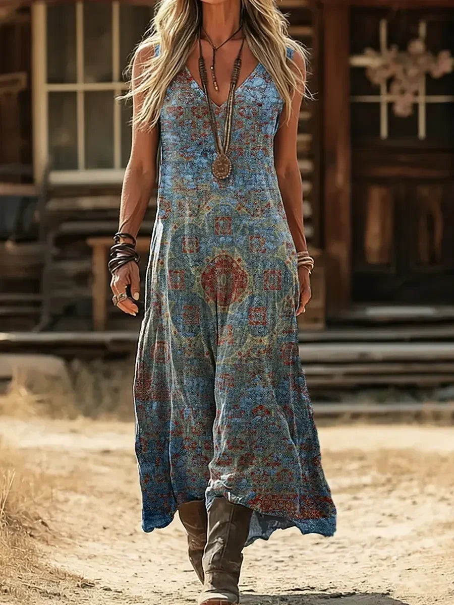 Sofia | Vintage Prairie Floral Midi Kleid
