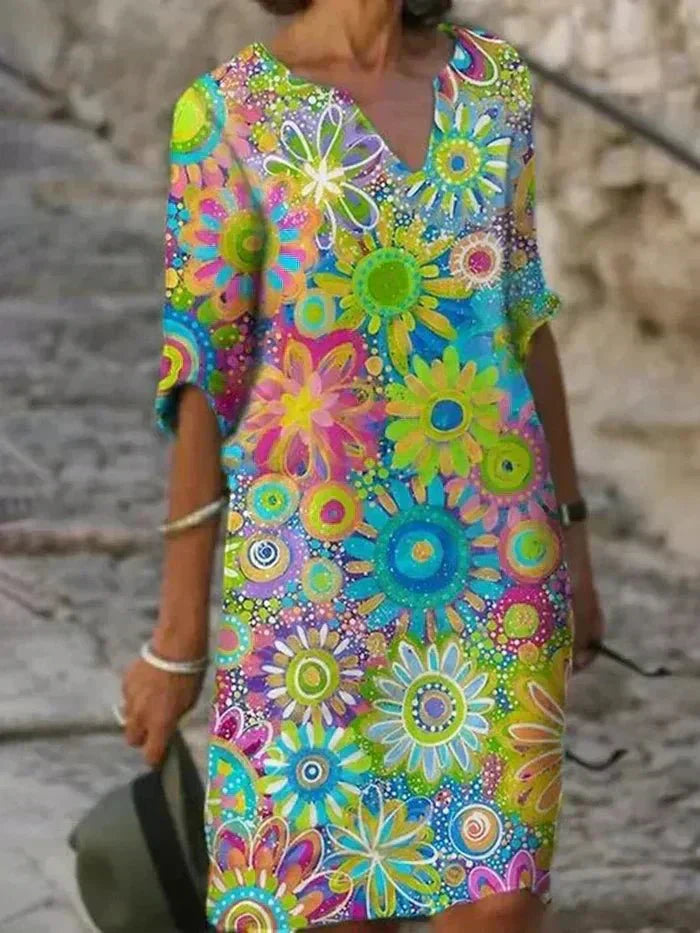 Nira | Lebhaftes Blumenkleid Midi