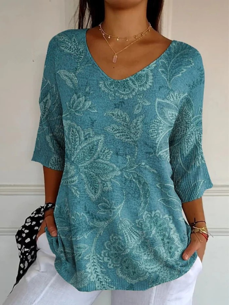 Miller | Damen Vintage Ethnische Blumen Kunst Druck Lässiger Pullover Strick