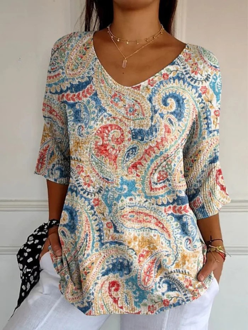 Mary | Damen Vintage Ethnische Blumen Kunstdruck Lässiger Pullover Strick