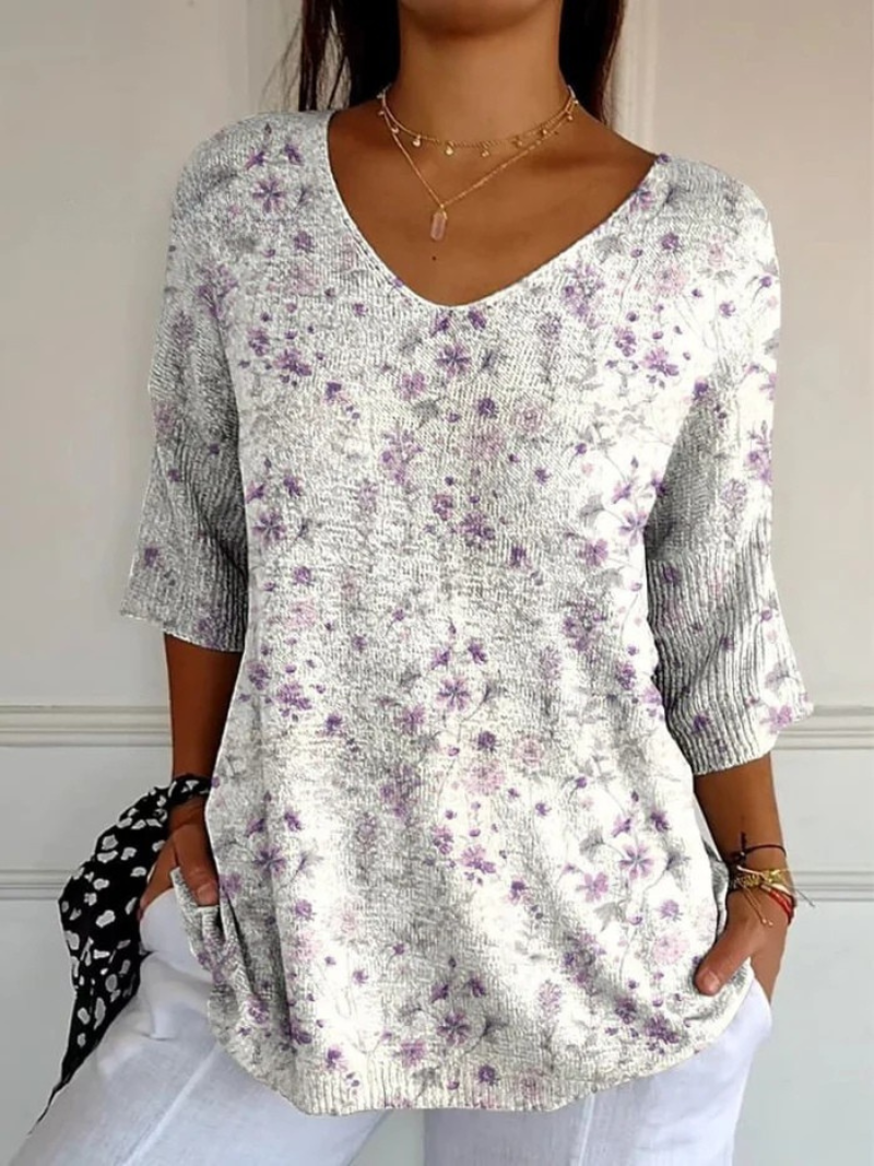 Sadie | Damen Vintage Blumen Kunst Casual Pullover Strick