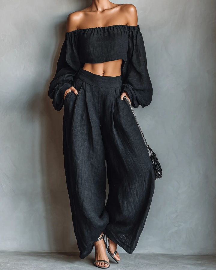 Tess | Off-Shoulder Set mit Weiten Hosen
