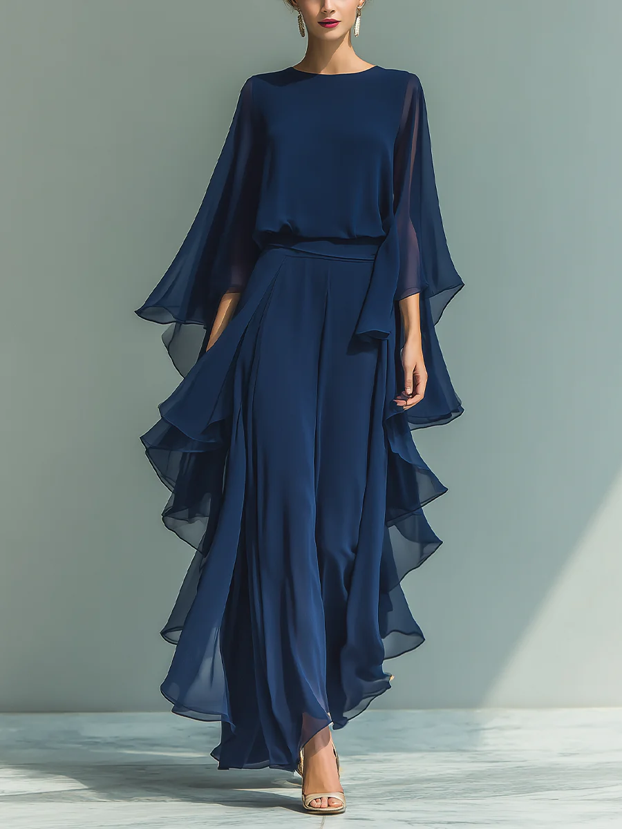 Linda | Elegantes Komplett-Outfit aus Chiffon mit Volants