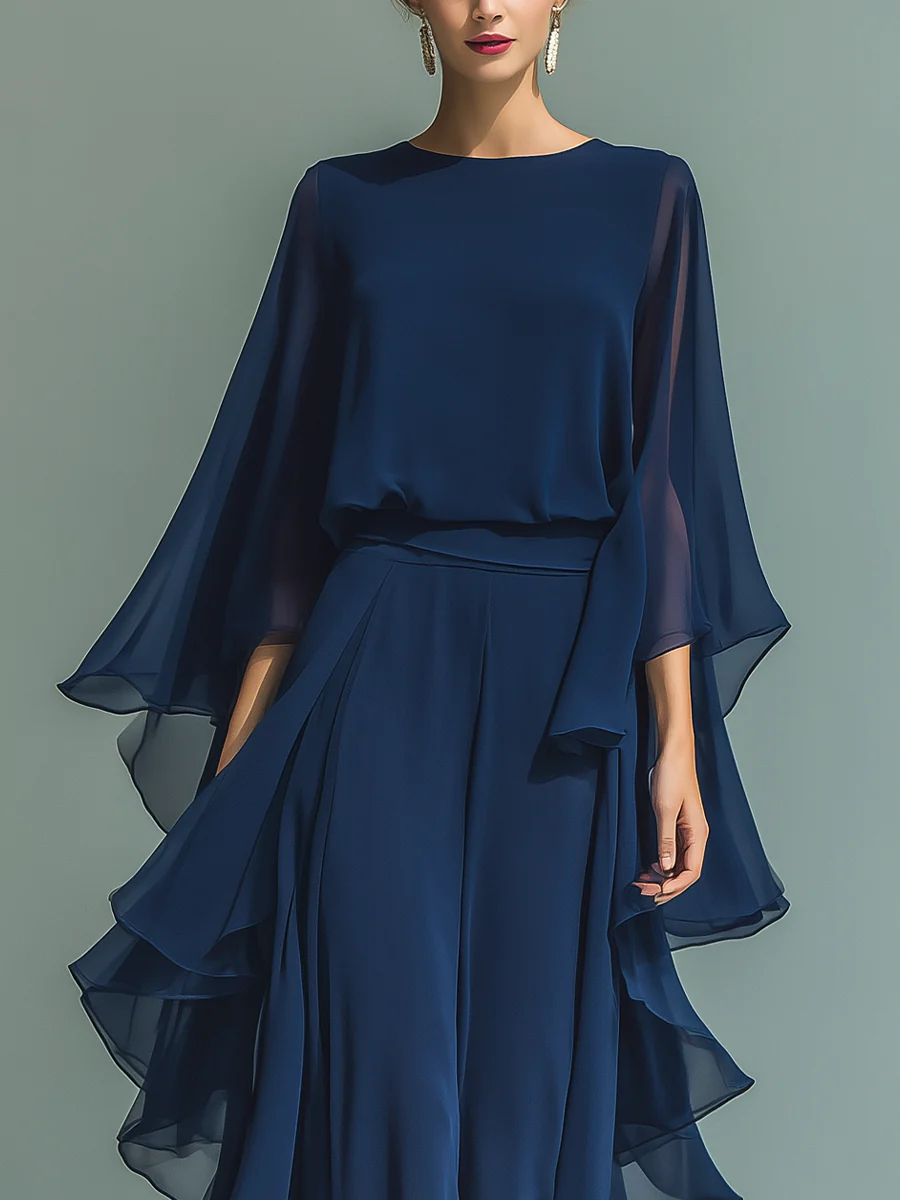 Linda | Elegantes Komplett-Outfit aus Chiffon mit Volants