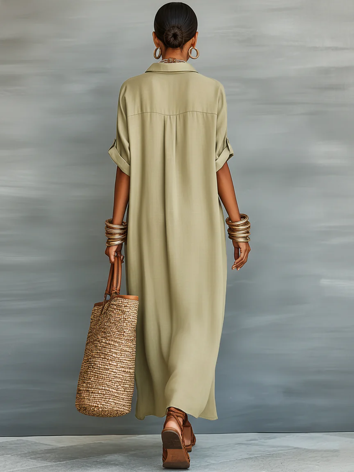 Manelle | Olivgrünes Maxikleid mit minimalistischer Linie