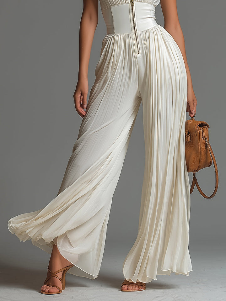 Sofia | Jumpsuit Weißer Faltenchiffon