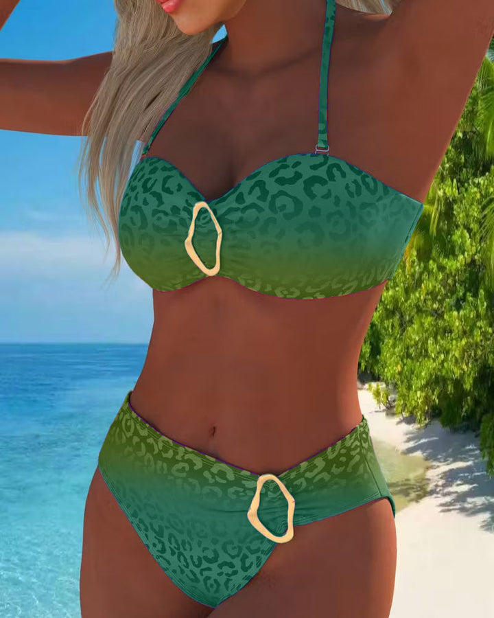 Sofia | Halter Neck Leopard Print Gradient Badeanzug