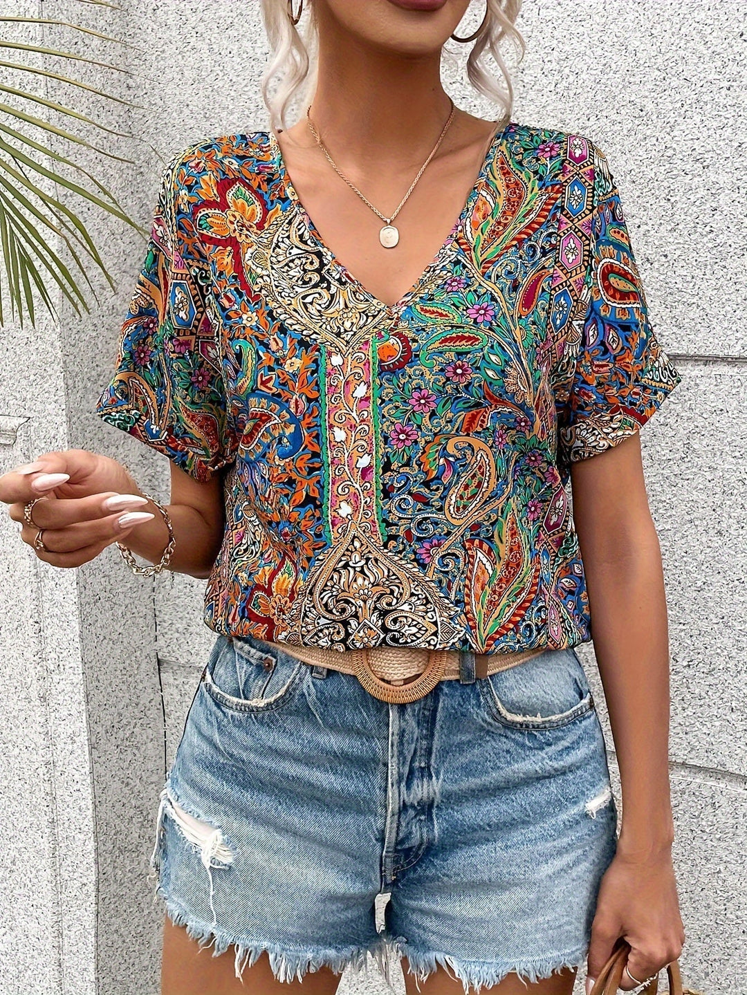 Jade | Schicke Boho-Druck V-Ausschnitt Bluse