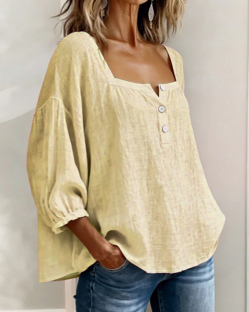 Arianne | Damen Bluse mit quadratischem Ausschnitt und 3/4 Puffärmeln