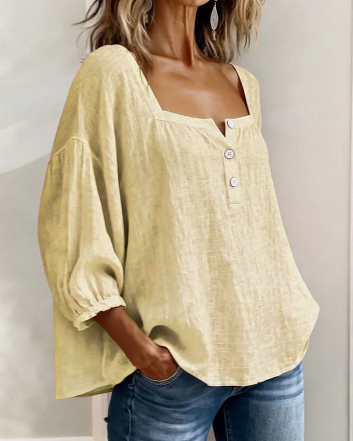 Arianne | Damen Bluse mit quadratischem Ausschnitt und 3/4 Puffärmeln