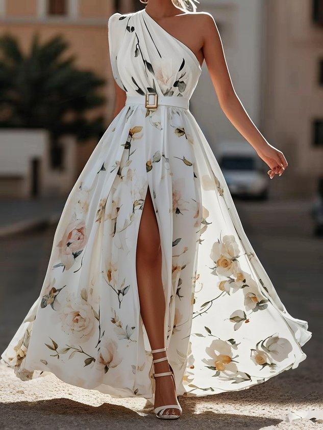 Julie | Florales One-Shoulder Maxikleid aus Chiffon