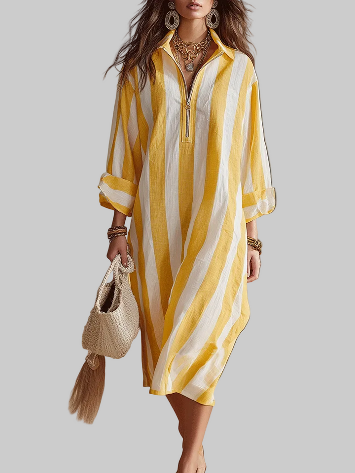 Elowen | Resort Gelb & Weiß Gestreiftes Midi-Kleid
