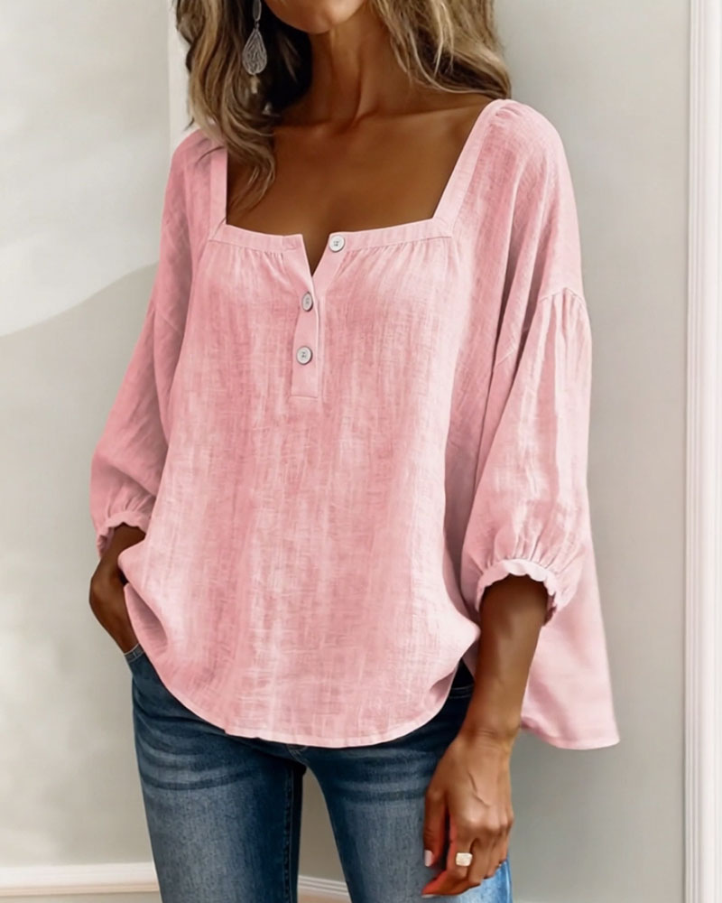 Arianne | Damen Bluse mit quadratischem Ausschnitt und 3/4 Puffärmeln