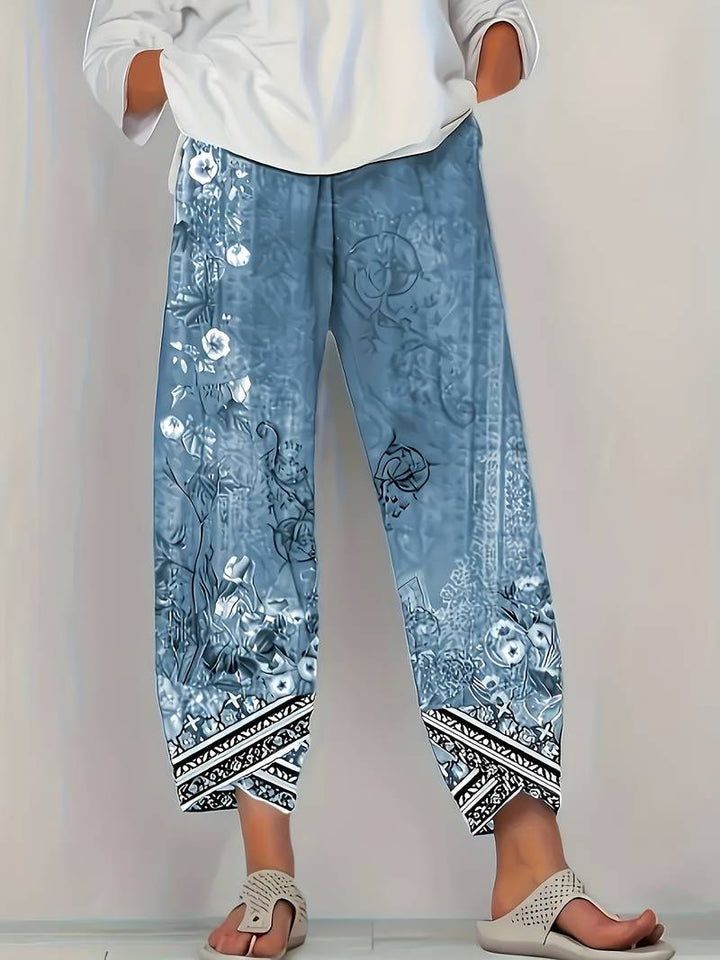 Natasha | Vintage Blumen Capri Hose mit elastischem Bund