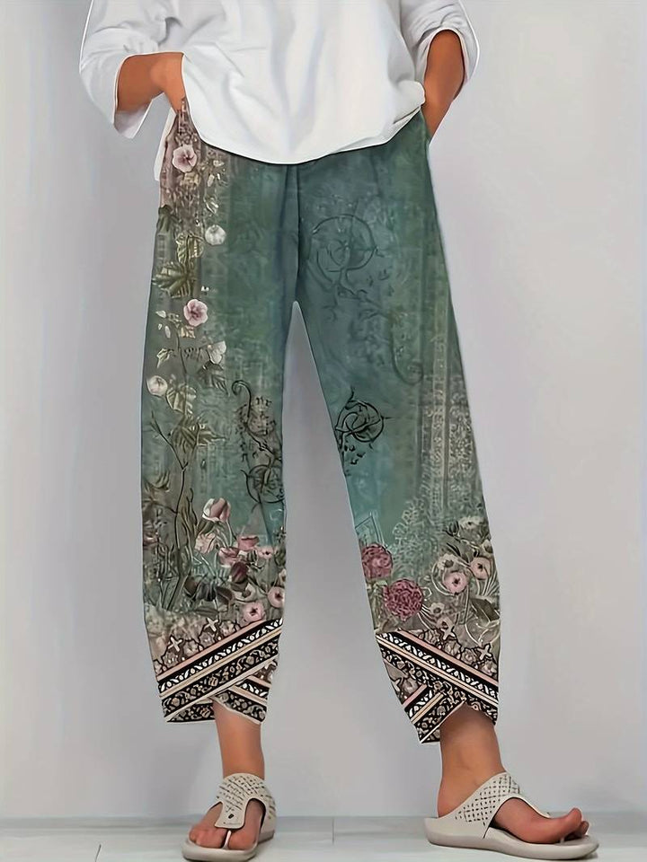 Natasha | Vintage Blumen Capri Hose mit elastischem Bund