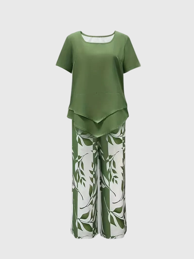 Flora | Lässiges Blätterdruck-Zwei-Teiler-Set