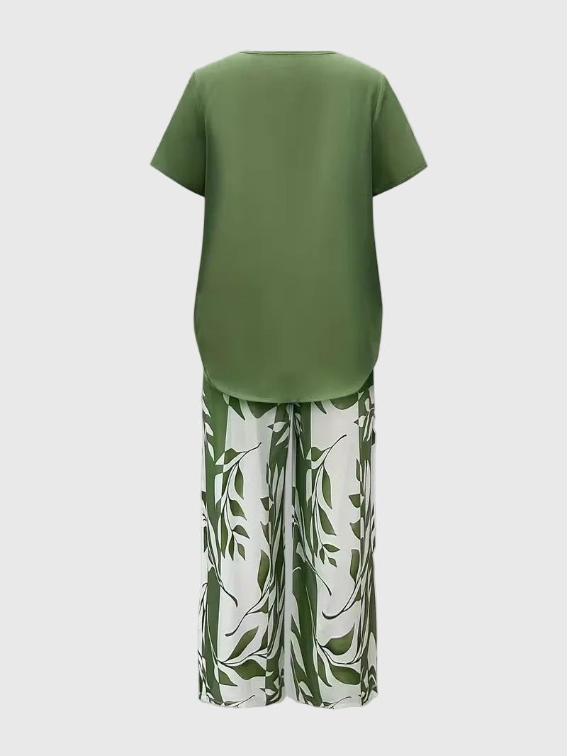 Flora | Lässiges Blätterdruck-Zwei-Teiler-Set