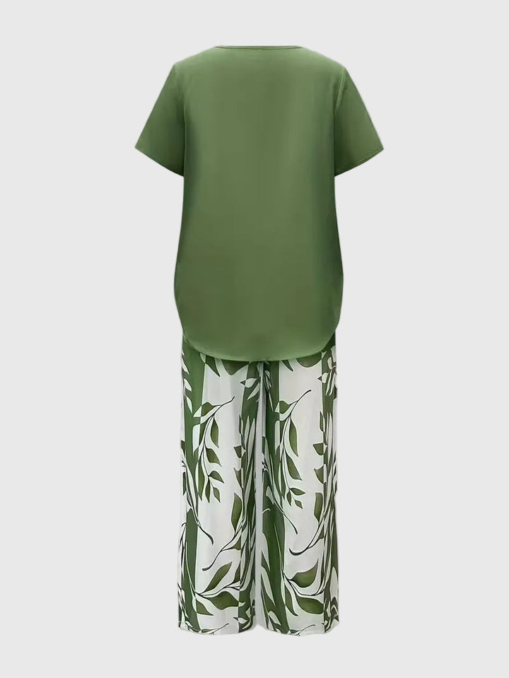 Flora | Lässiges Blätterdruck-Zwei-Teiler-Set