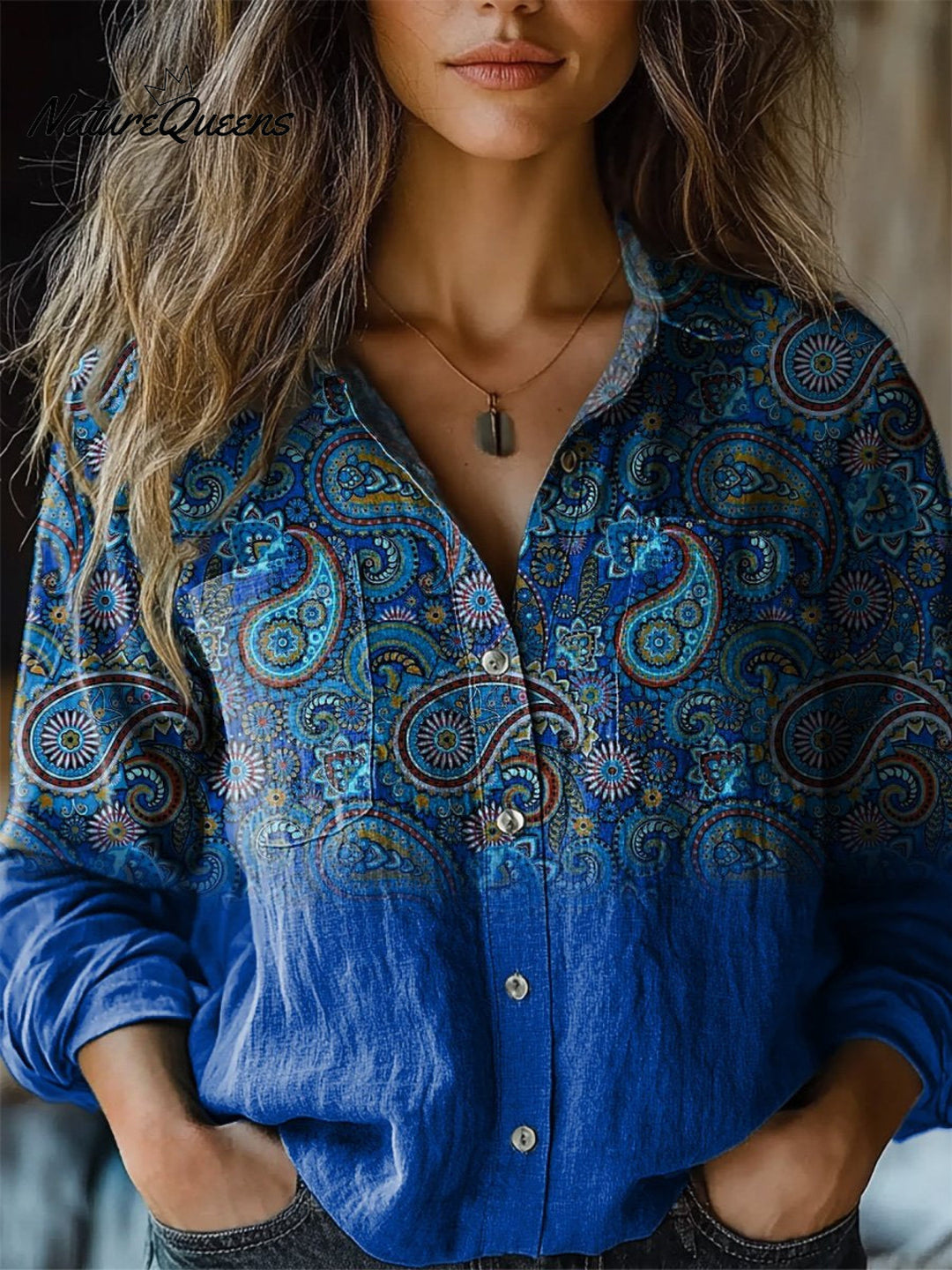 Christina | Elegantes Paisley-Muster Bedrucktes Damen Casual Langarm Baumwollshirt