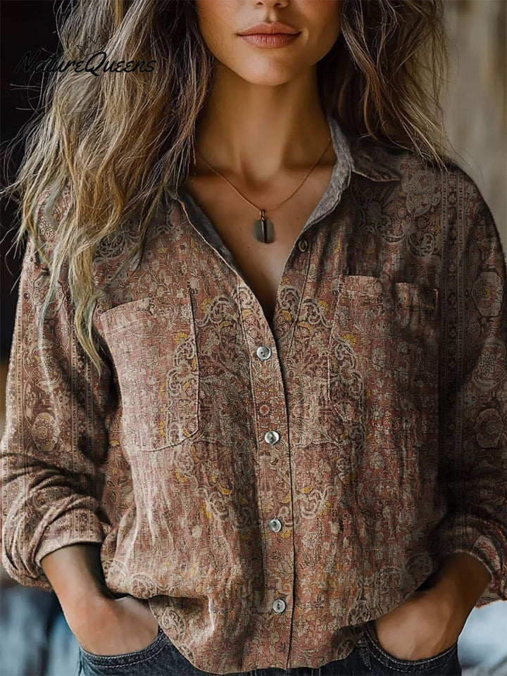 Rachel | Damen Vintage Kunstdruck Lässiges Langarm T-Shirt aus bequemer Baumwolle