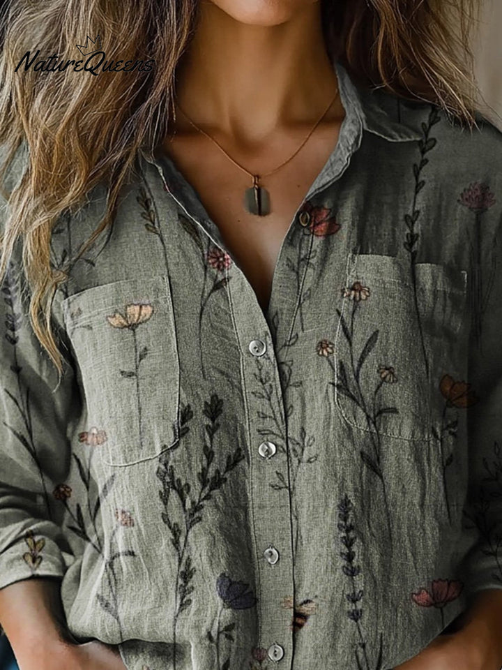 Sharon | Vintage Stil Frühling Blumenmuster Bedruckte Damen Freizeit Langarm Bequemes Baumwollshirt