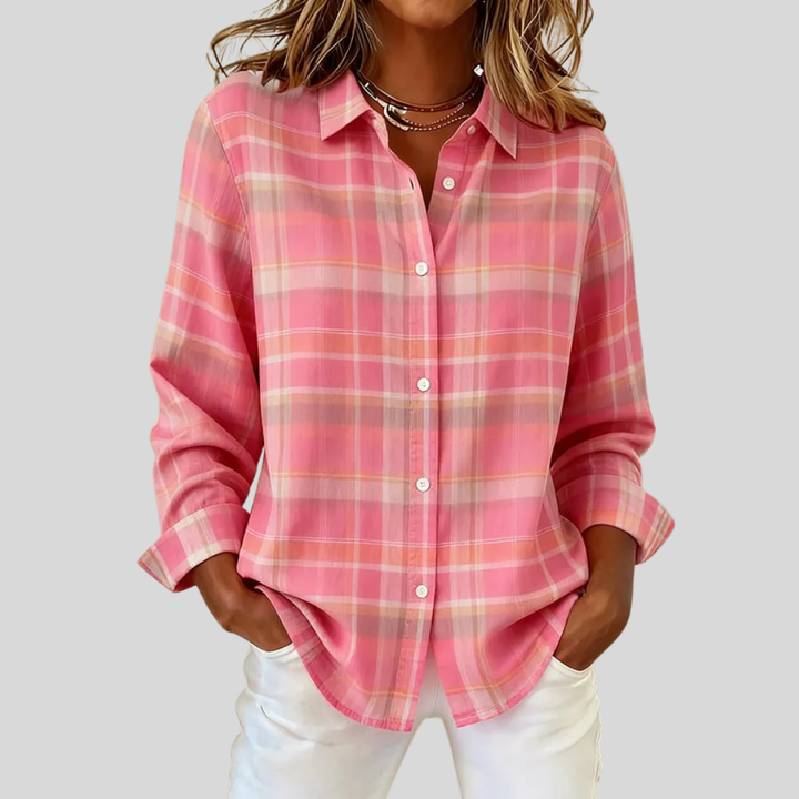 Kaylee | Damen Freizeit Retro Pink Karierte Bluse