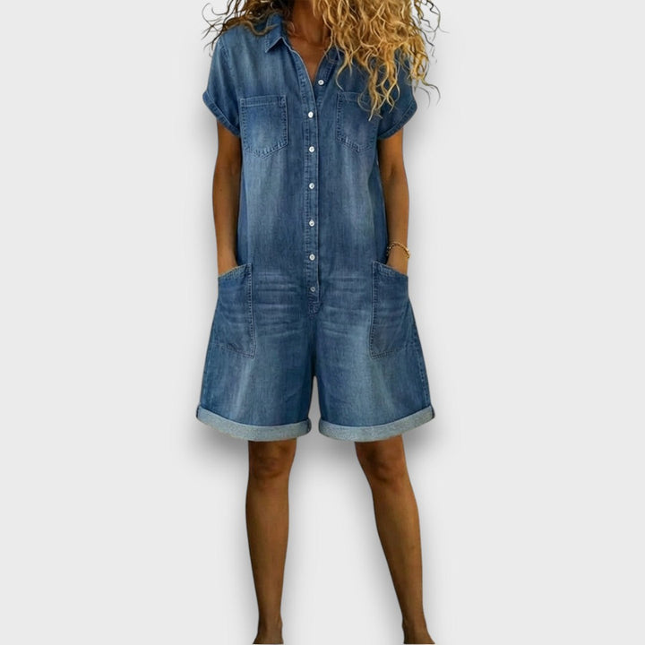 Lori | Vintage kurze Baumwoll-Denim-Look Latzhose