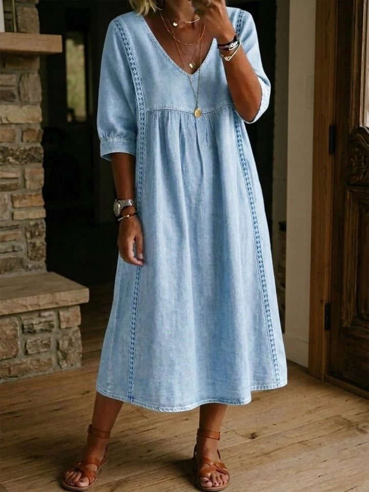 Melissa | Rundhals Langarm Denim Kleid
