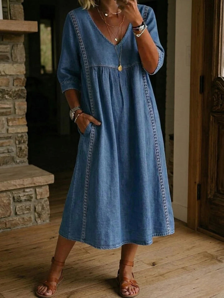 Melissa | Rundhals Langarm Denim Kleid