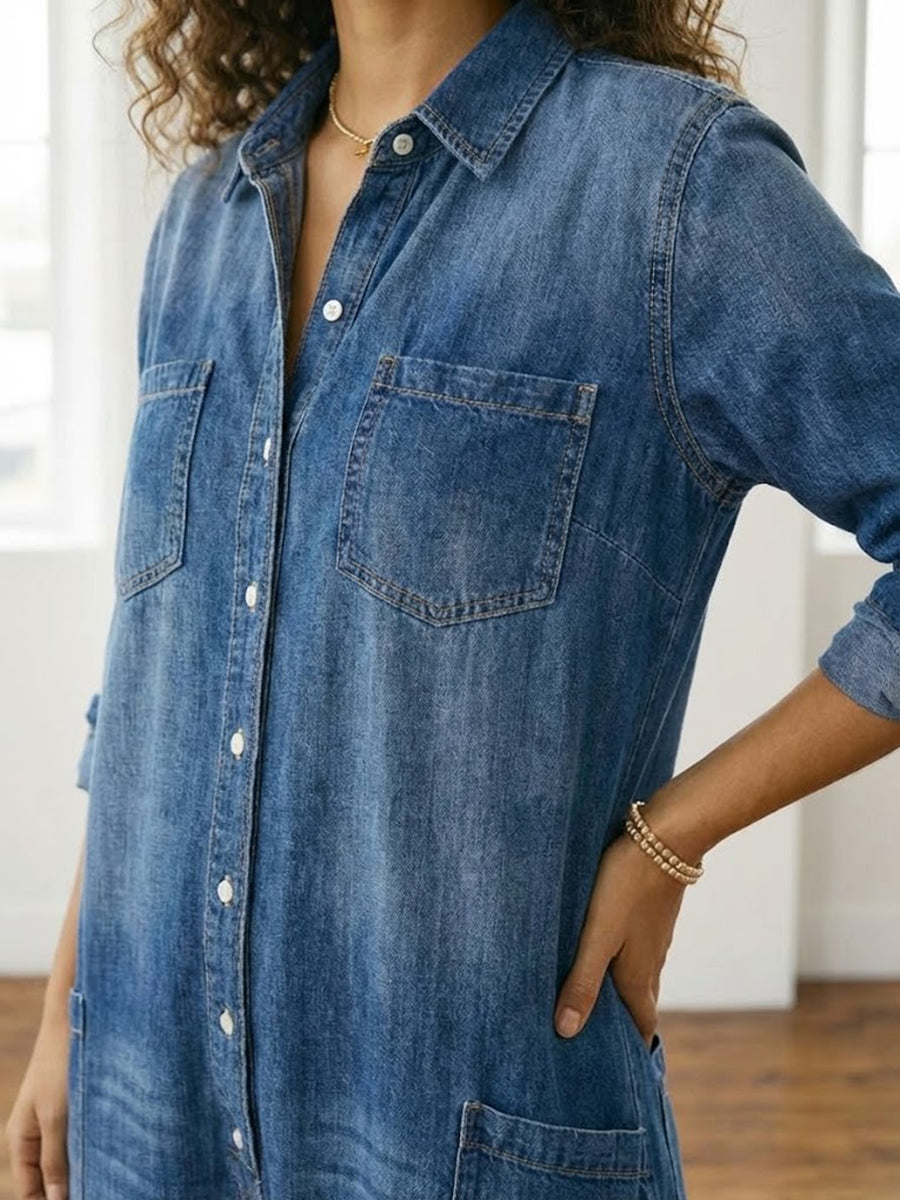 Lorelie | Vintage gewaschener, weicher Baumwoll-Denim-Overall mit Knopfverschluss