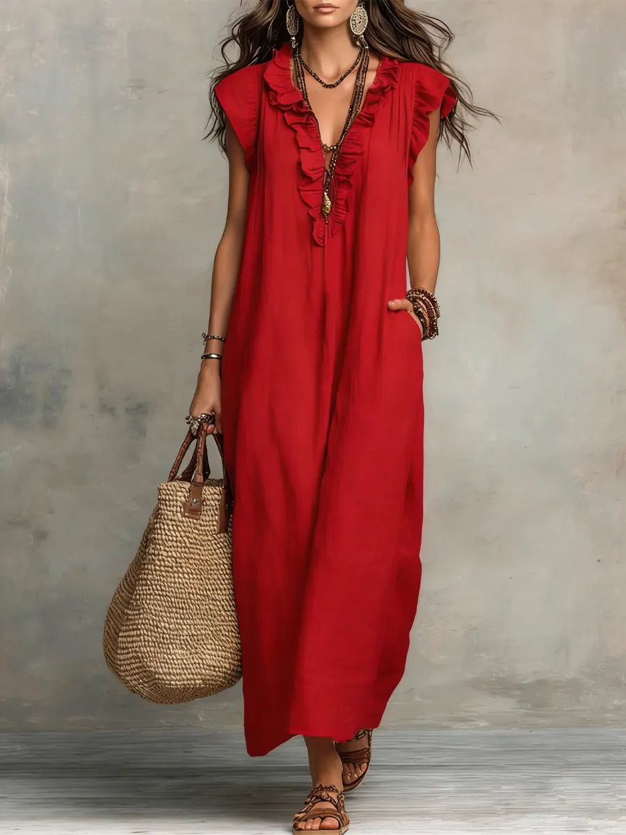 Maeve | Langes Kleid im Boho-Stil aus Leinen und Baumwolle