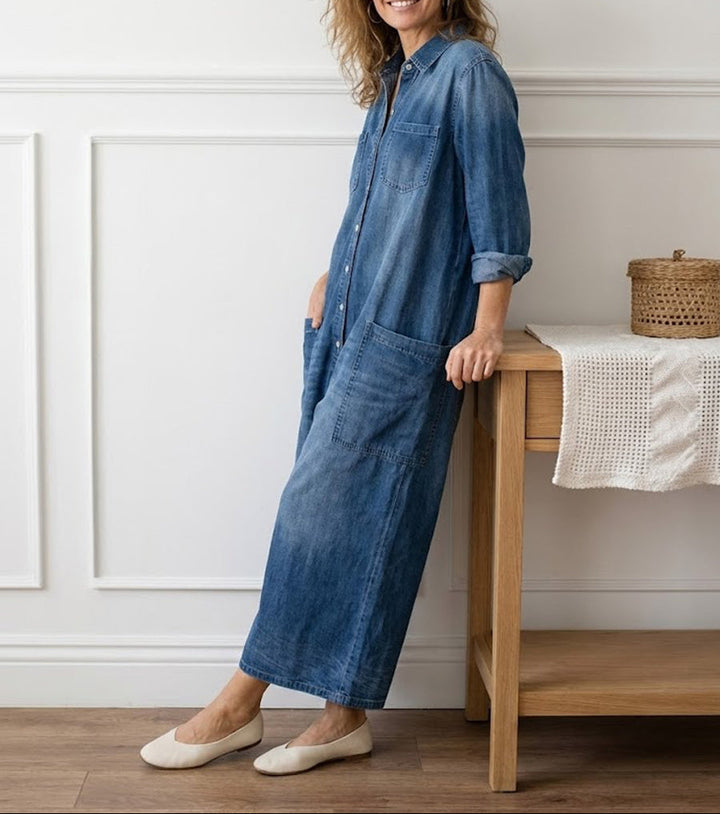 Lorelie | Vintage gewaschener, weicher Baumwoll-Denim-Overall mit Knopfverschluss